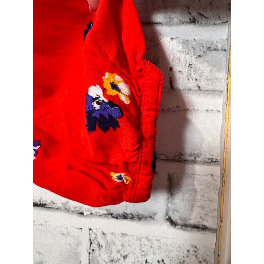 Old Navy Red Floral Lace Up Pintuck Long Sleeve Blouse XL Rayon Boho Peasant Top - Picture 2 of 7